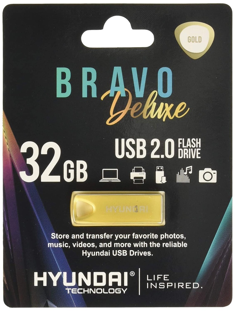 Hyundai Bravo Deluxe 32GB High Speed Fast USB 2.0 Flash Memory Drive Thumb Drive Metal, Gold