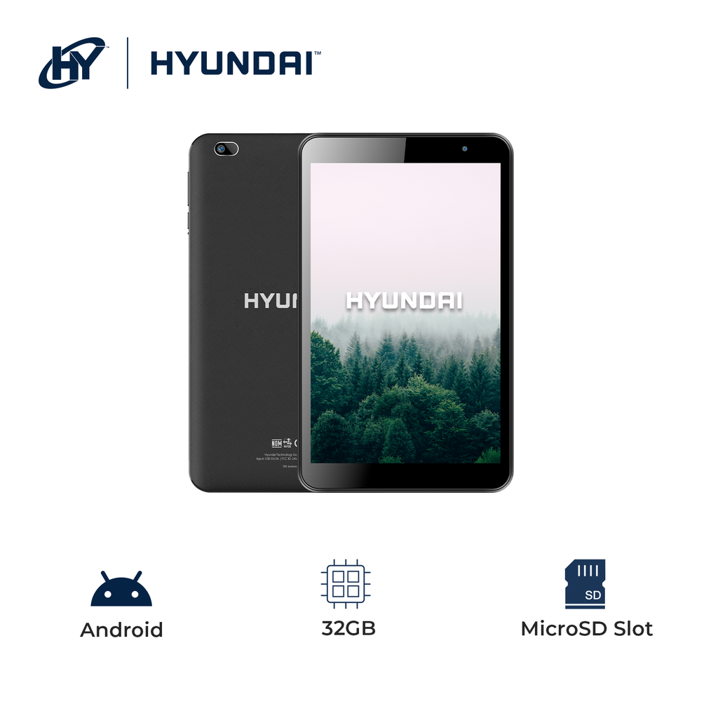 Hyundai HYtab Plus 8WB1, 8" 800x1280 HD IPS (300 nits), Allwinner A133, Android 13, 3GB RAM, 32GB Storage, 5MP/8MP, 4000mAh, AX WIFI + BT 5.0, Micro USB, Rubber, Includes Stylus Pen, Earbuds and Screen Protector - Black