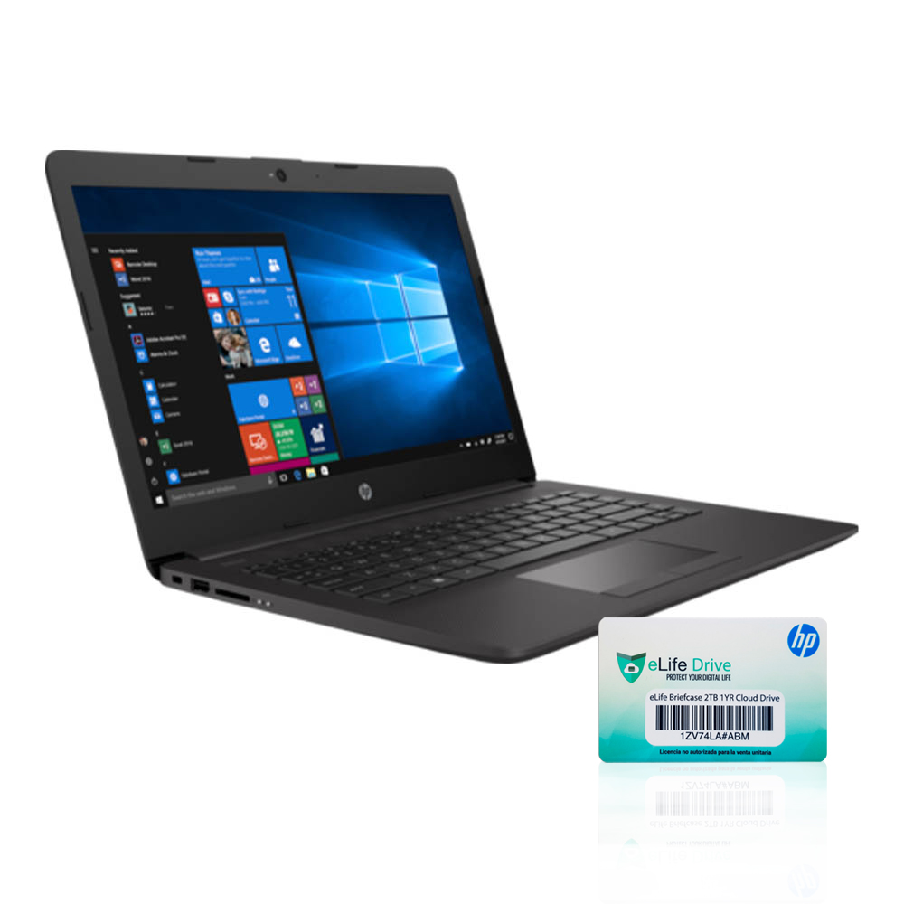 Laptop HP 240 G8, 14" HD, Intel Core i3, 4GB RAM, 128SSD +500GB mecánico, Windows 10 Home - Negro + tarjeta 2TB en la nube