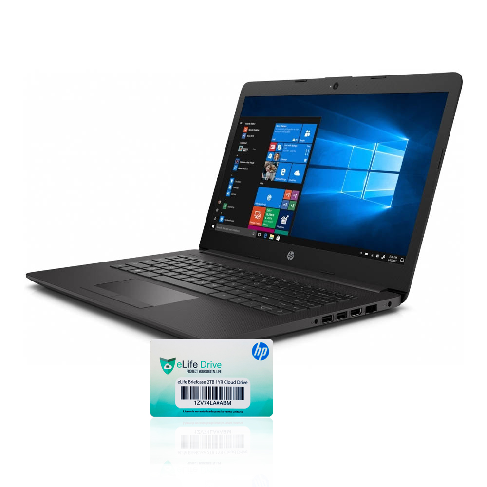 Laptop HP 240 G8, 14" HD, Intel Core i3, 4GB RAM, 128SSD +500GB mecánico, Windows 10 Home - Negro + tarjeta 2TB en la nube