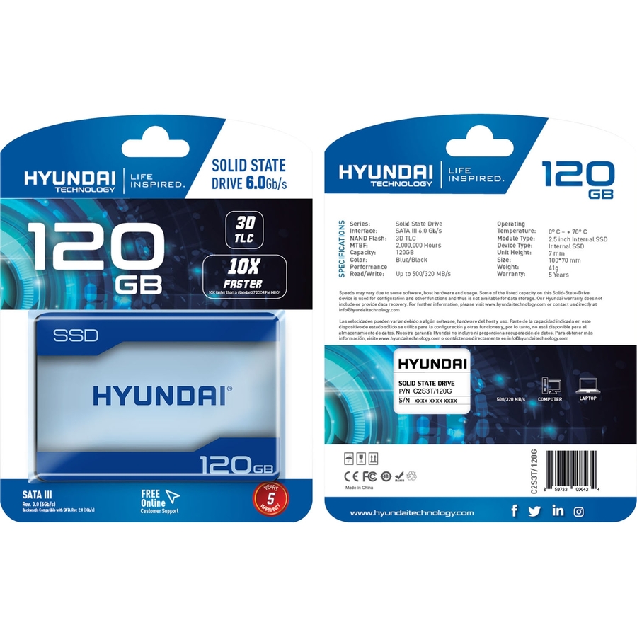 Hyundai 120GB SATA 3D TLC 2.5" Internal PC SSD, Advanced 3D NAND Flash, Up to 550/420 MB/s