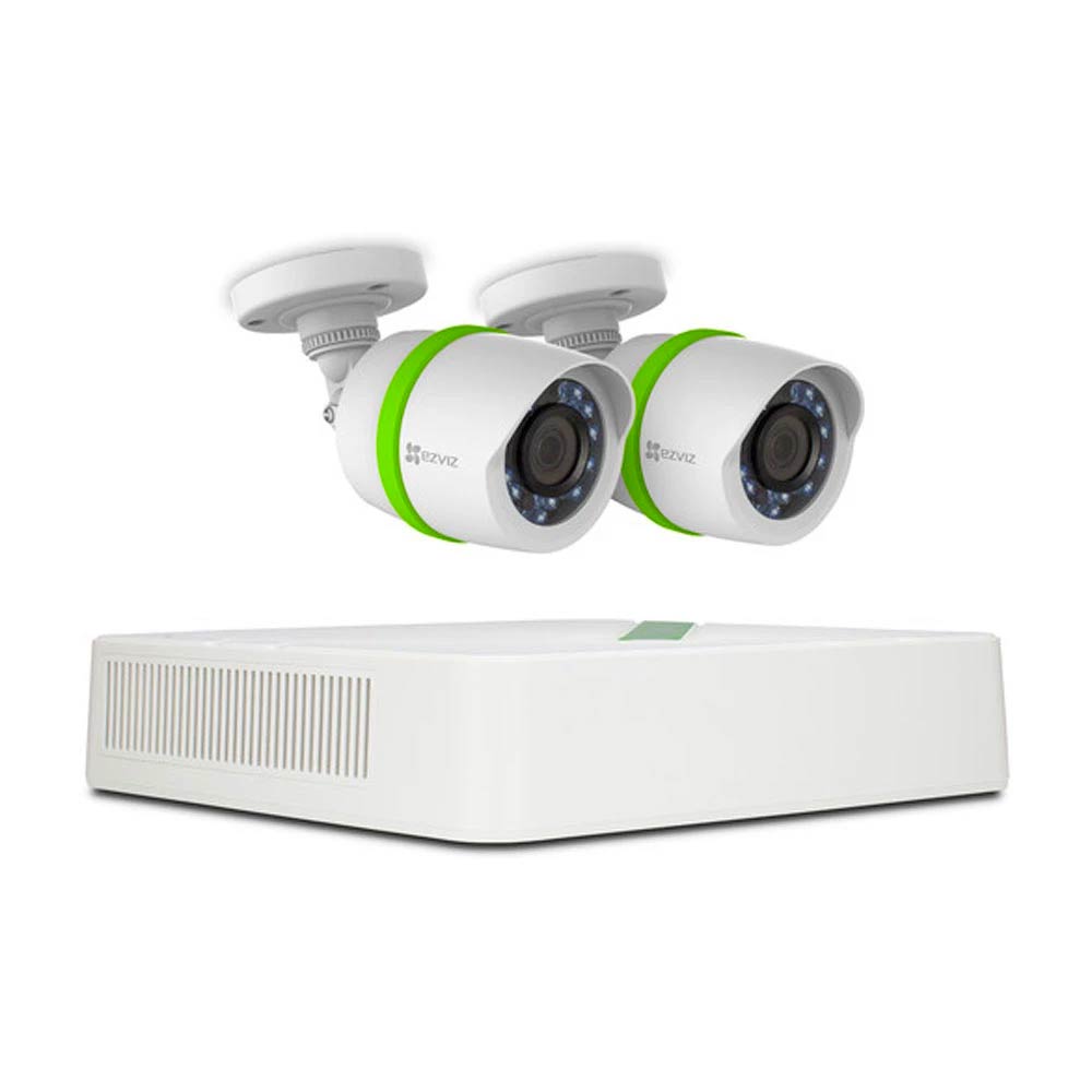 Ezviz Kit Smart de Videovigilancia DVR de 2 Cámaras tipo Bala y 4 Canales, Resistente al Agua y Visión Nocturna, Incluye Disco Interno de 1TB