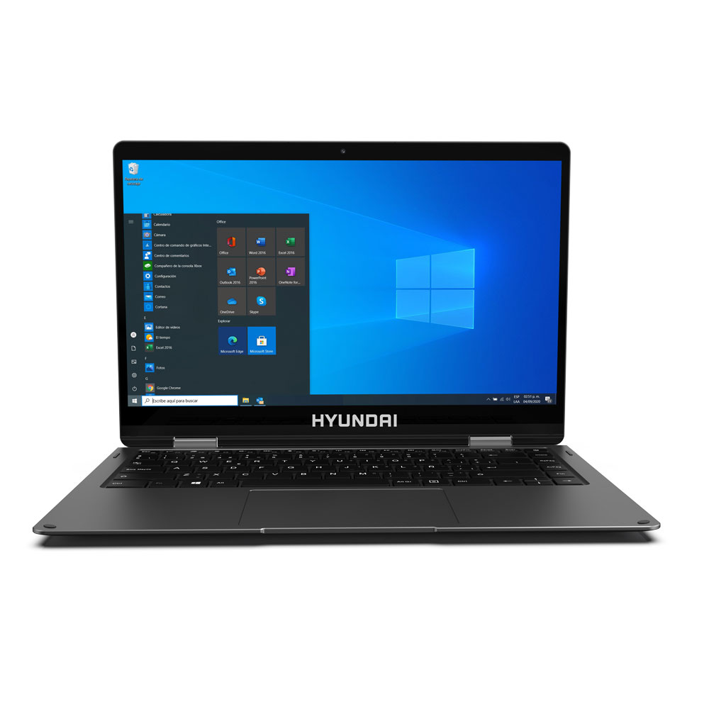 Laptop Hyundai HyFlip 14” FHD Celeron, 4GB RAM, 64GB HDD, Expandible M.2 2280 SSD Slot, 2.0MP Cámara Web Frontal, Windows 10 Home, WiFi, Space Grey