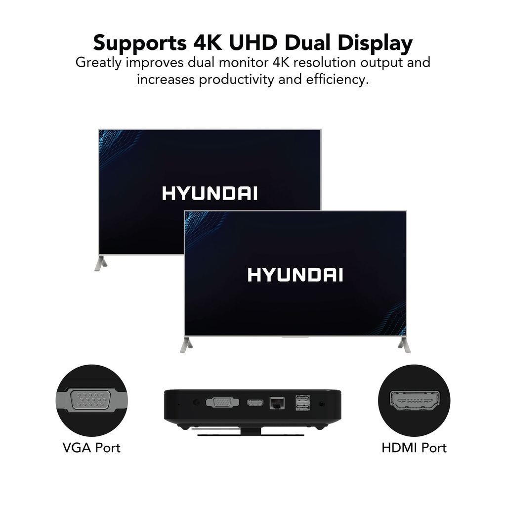 Mini PC Hyundai, Intel N4020, 4GB, 64GB, Windows 10 Pro - Black