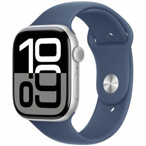 Apple Watch Series 10 46mm GPS Silver Aluminium Case with Denim Sport Band - M/L