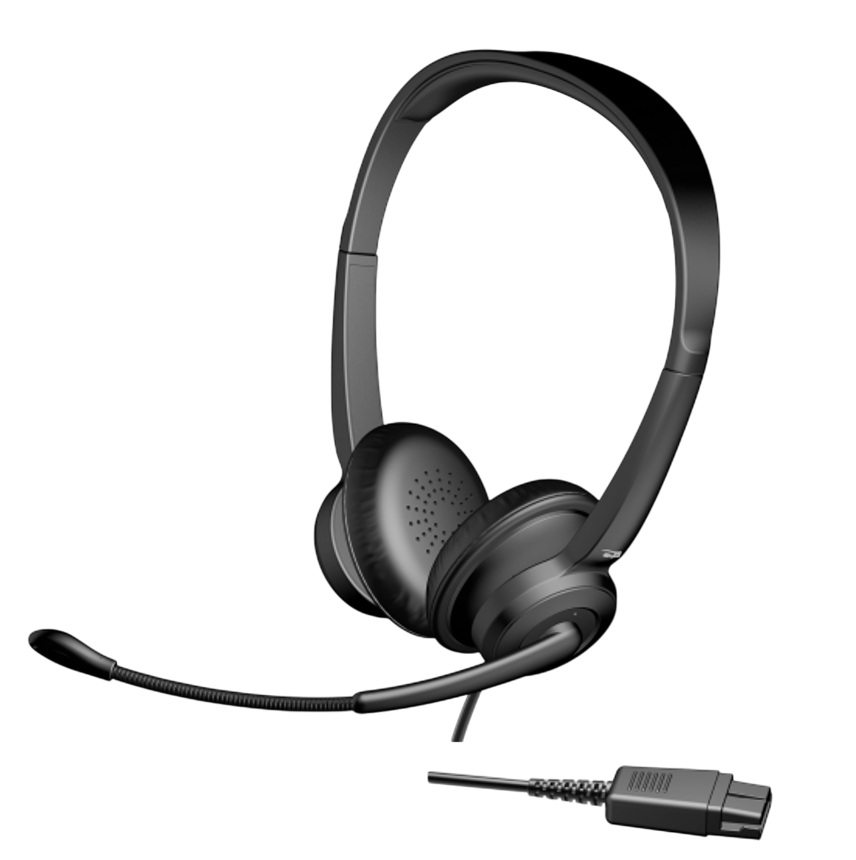 Auriculares stereo con micrófono unidireccional, altavoces con reproducción de audio nítido y claro, compatible con conexión JABRA QD.