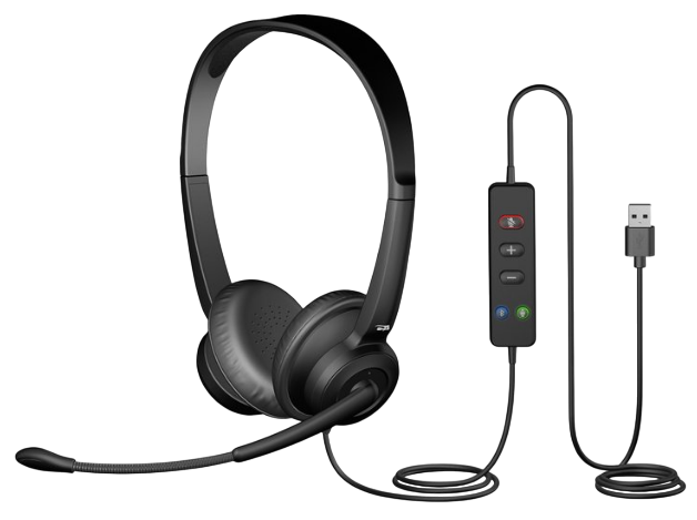 Auriculares estéreo USB con ENC (Cancelación de reuido electrónico)conexión USB-A, bluetooth para conexión dispositivos HS-1500BT