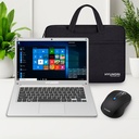 Combo Laptop Hyundai HYbook, 14", Intel Celeron, 4GB RAM, 64GB, Windows 10 Home S- Plata + Mouse inalámbrico Negro + Maletín Negro