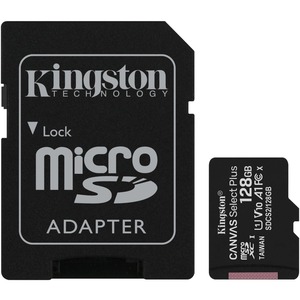 Memoria Flash Kingston Canvas Select Plus, 128GB MicroSDXC UHS-I Clase 10, con Adaptador - Negro