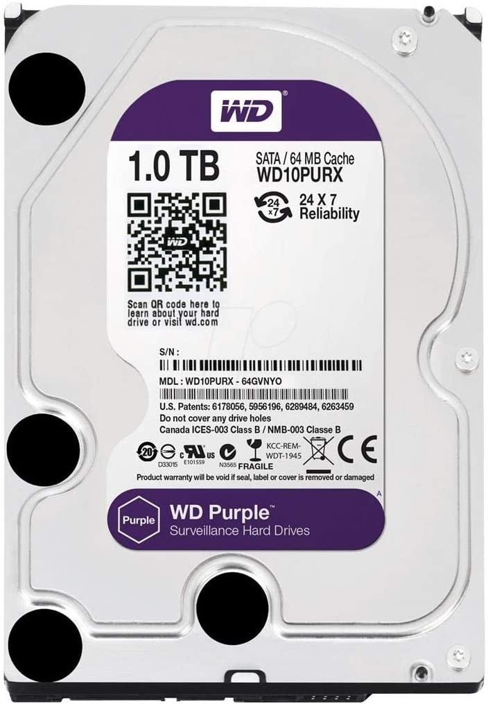 WD Purple WD10PURX 1TB Surveillance 3.5" Internal Hard Drive