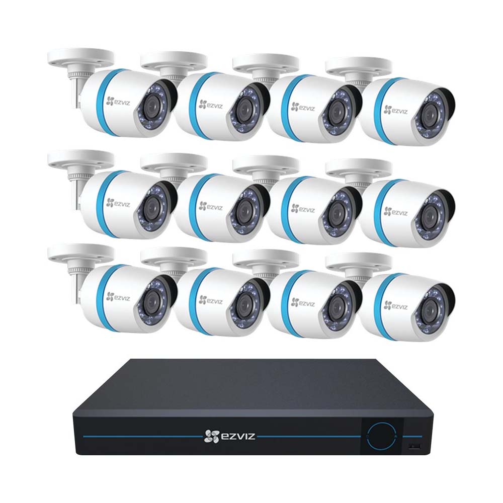 Sistema de seguridad Ezviz DVR 1080p con cable para interiores y exteriores de 16 canales y 12 cámaras