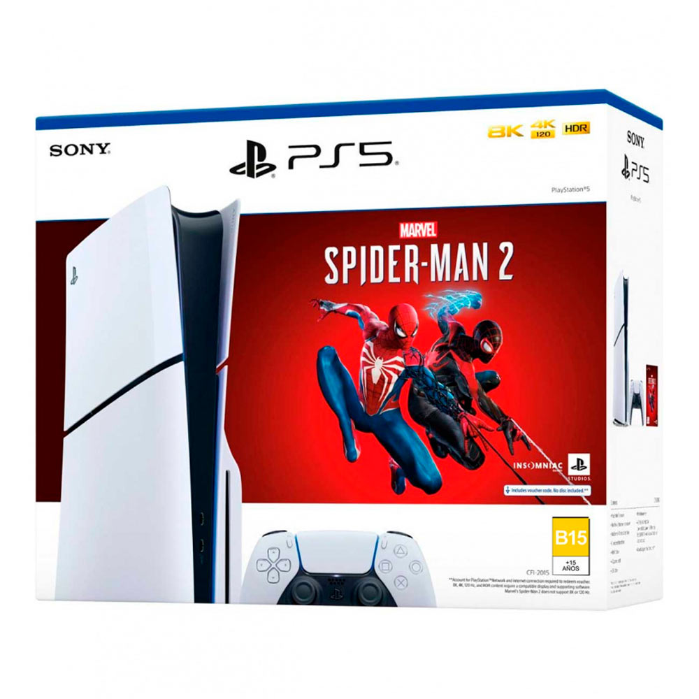 Sony PlayStation 5 Slim Console Marvel's Spider-Man 2 Bundle WHITE : Full Game Download Included, DualSense Wireless Controller, 4K UHD Blu-ray Player, 1TB Storage Capacity