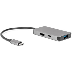 Rocstor Premium USB-C to HDMI Multiport Adapter - USB-C to HDMI/USB-C (3.1)/USB 3.0 for Audio/Video Device, Notebook, TV, Monitor, Projector, MacBook, MacBook Pro, Chromebook, iMac, Mac mini - 8" - 1 x USB-C Male to 1 x HDMI Female Digital Audio/Video - 1 x USB-C (3.1 Gen1 5Gbps), Female, 1 x USB 3.0 Type-A Female - Metal Silver - Mac & PC Compatible - USB-C TO HDMI/USB 3.0/USB-C 3IN1 ADAPTER